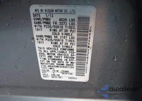 2012 Nissan Rogue Sv W/Sl Pkg из США, поврежденный, VIN JN8AS5MV3CW391250